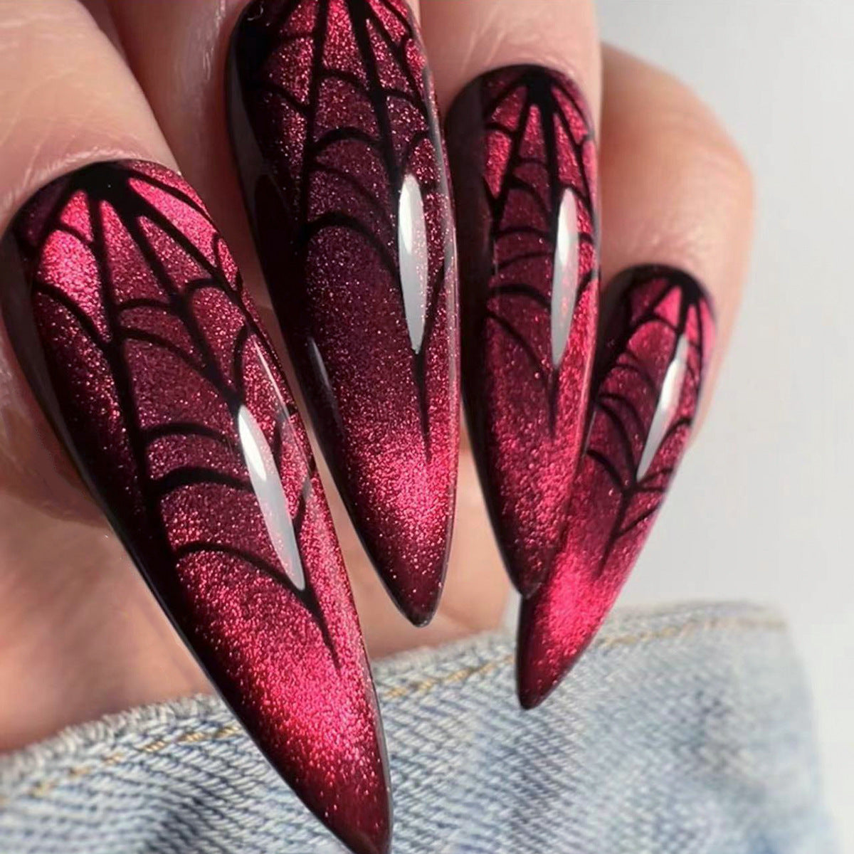 Red Cat eye with Spider Web-Long Stilleto HW24LF03